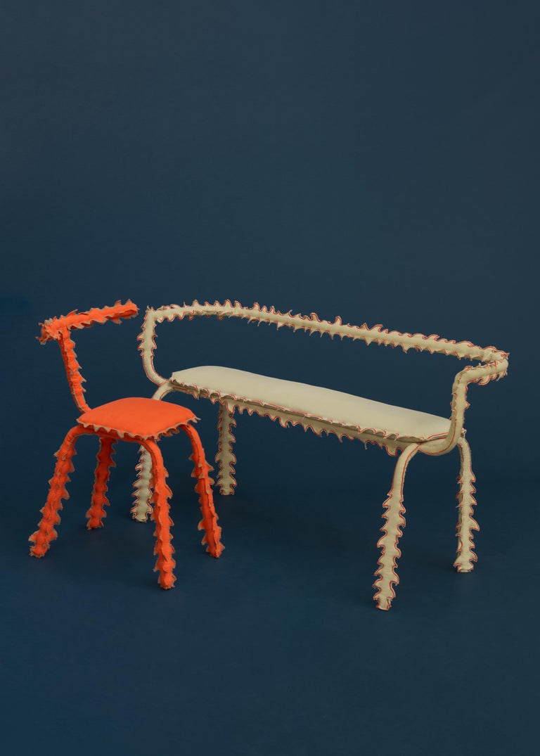 https://a.1stdibscdn.com/modern-2-seater-bench-off-white-cotton-spiked-biomorphic-surface-by-esto-for-sale-picture-5/f_55372/f_487698721770843614350/2_seater_bench_w_backrest_off_white_chair_01_red_Disguise_series_00_by_ESTO_master.jpg?width=768