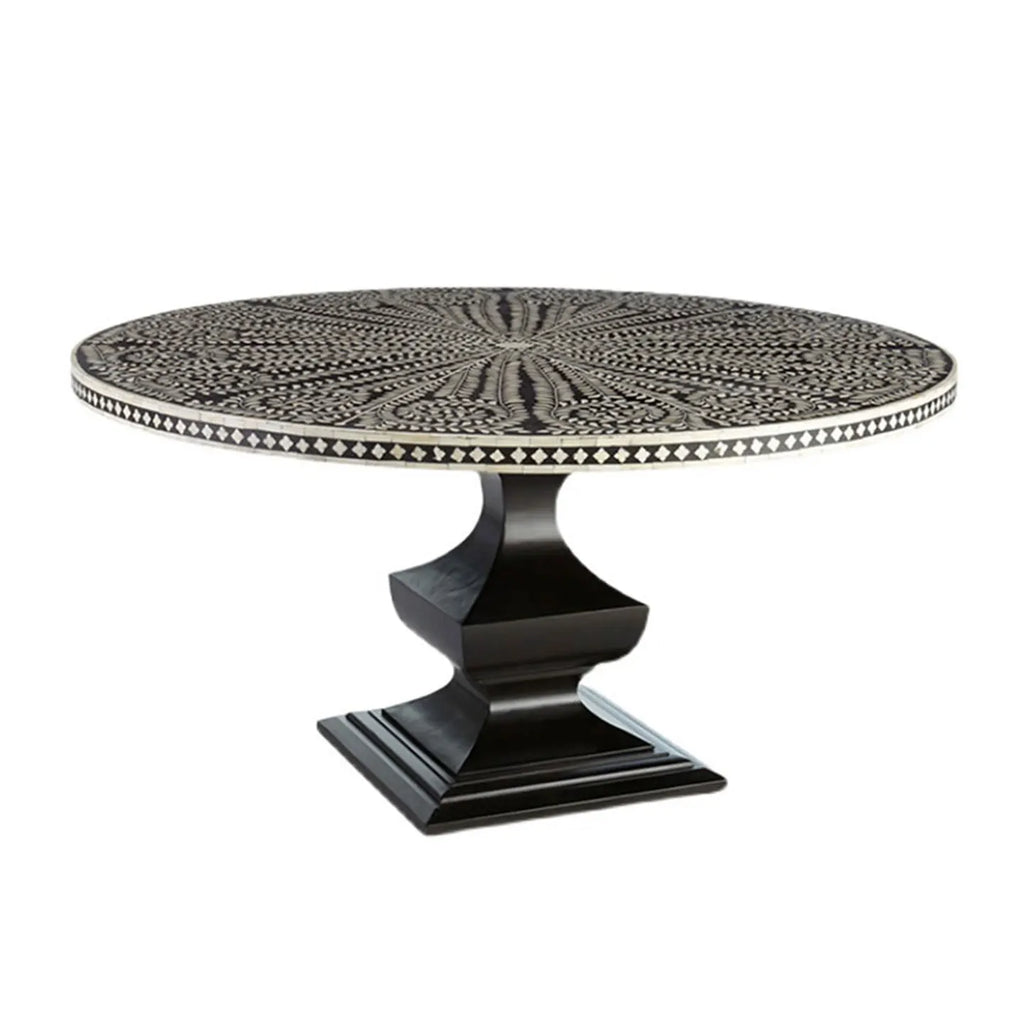 Neo-classical Round Dining Table Solid Wood Shell Inlay
