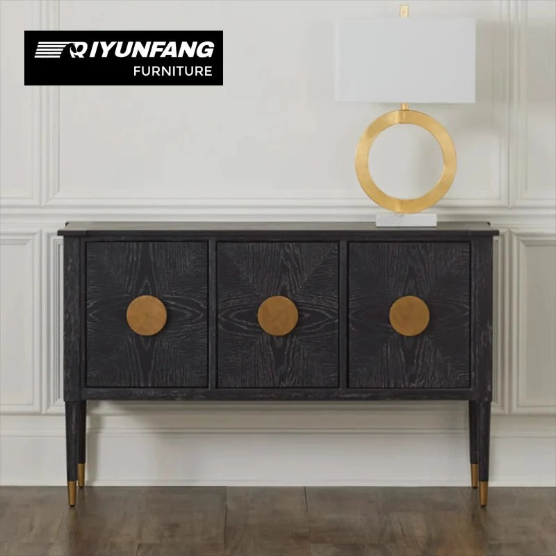 QYF-J25 Three-Door Sideboard Cabinet Solid Wood Black 145cm