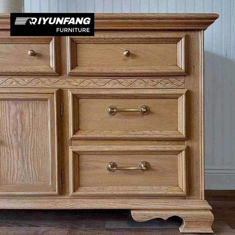 Solid Oak Frame Seven Drawer Storage Cabinet 166cm