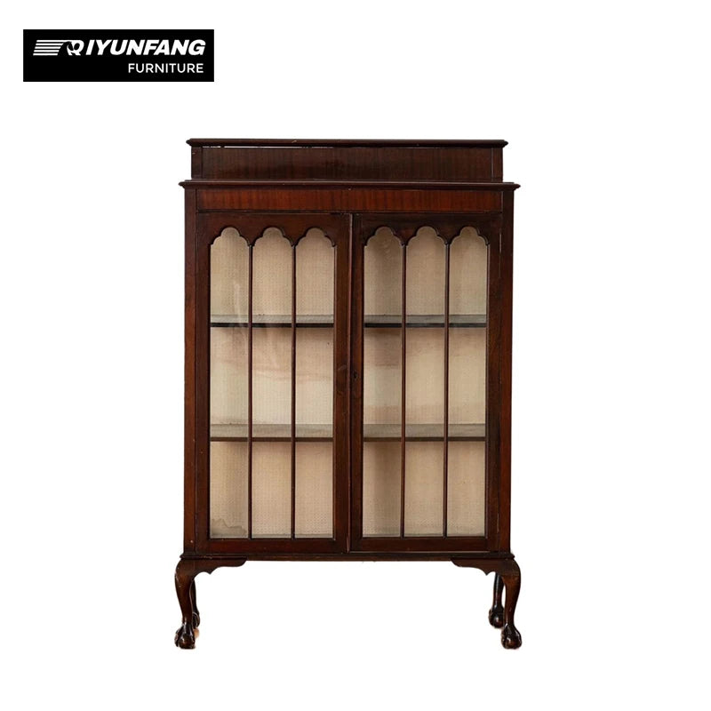 Solid Wood 3-Compartment Display Cabinet Antique Dark Brown