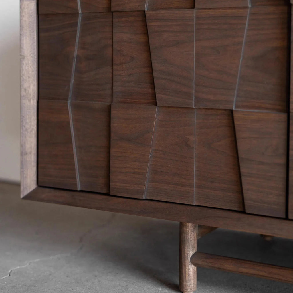 Carved Solid Wood Sideboard Modern Rustic Storage Cabinet