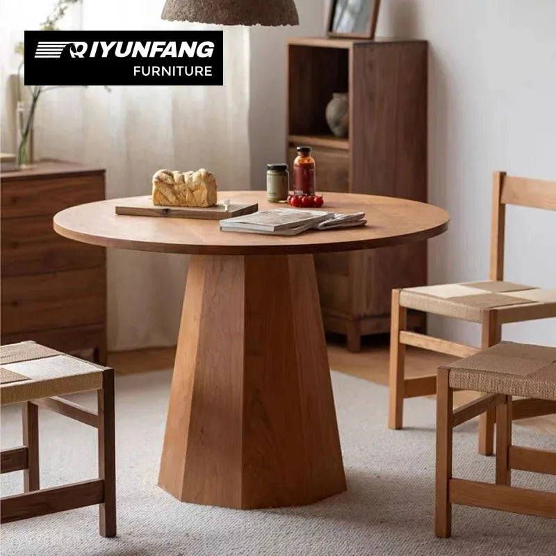 Modern Japanese Solid Wood Round Dining Table 108cm Oak