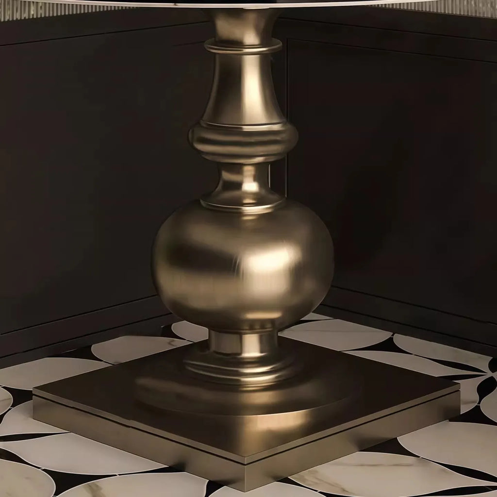 Solid Birch Wood Round Dining Table with Golden Inlay