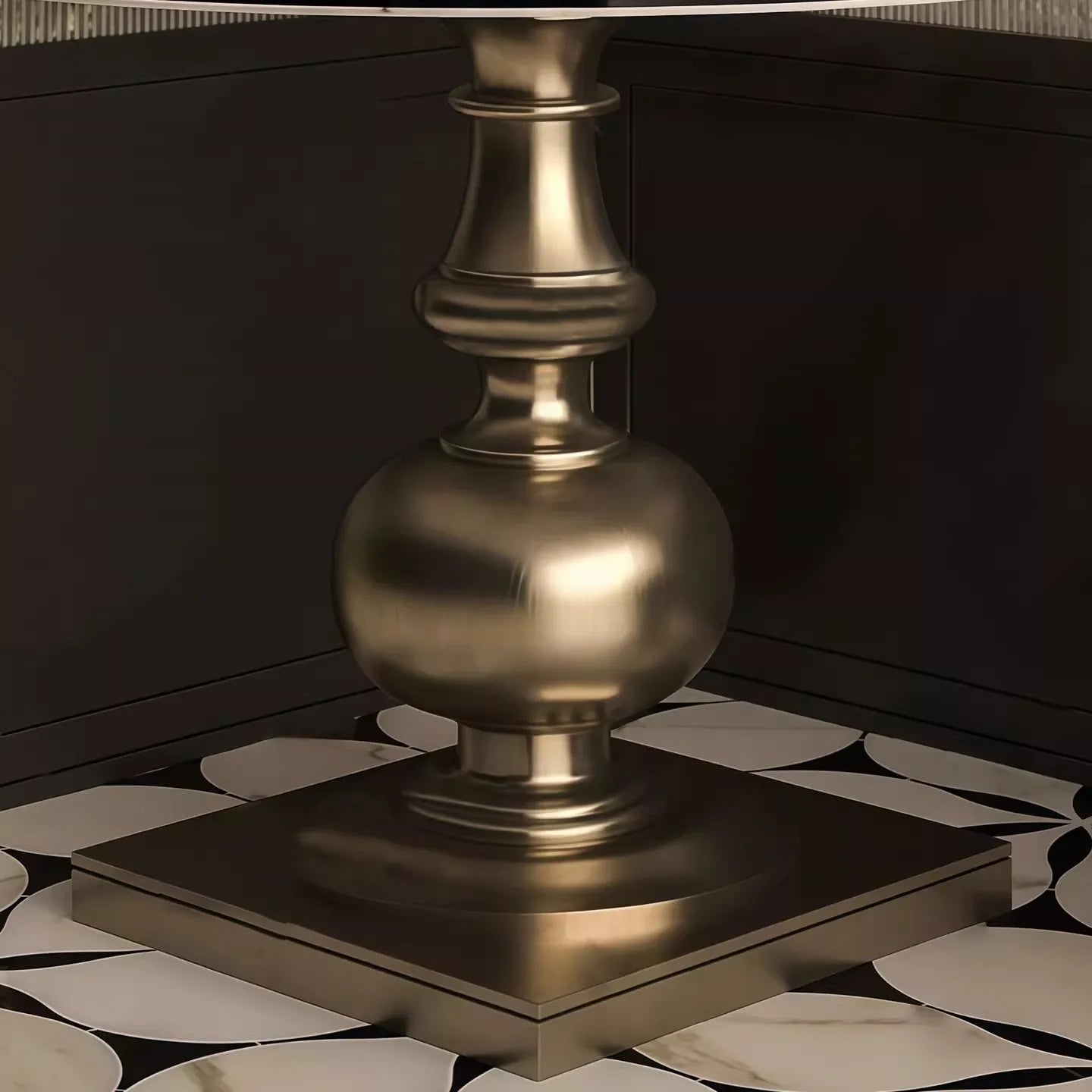 Solid Birch Wood Round Dining Table with Golden Inlay