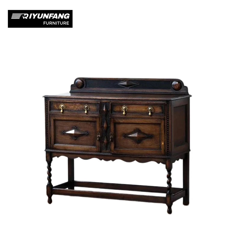 American Retro Solid Wood Dining Cabinet Carved Pattern 120cm