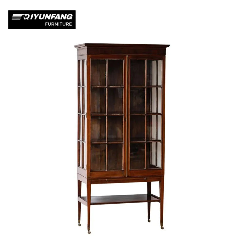 American Retro Solid Wood Display Cabinet Antique Glass 85cm