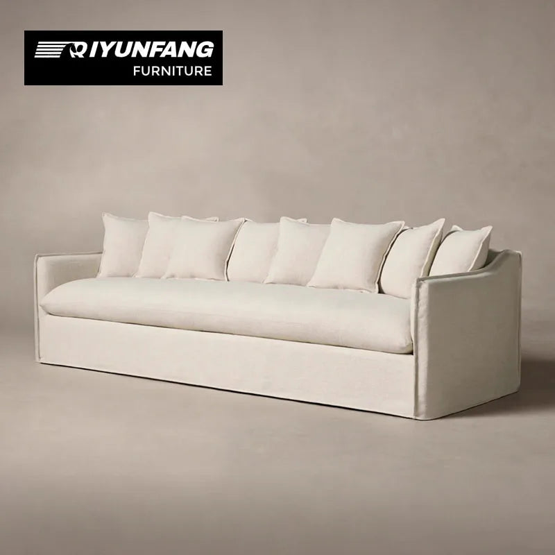 Modern Chesterfield Straight-back Linen Sofa Solid Wood Legs