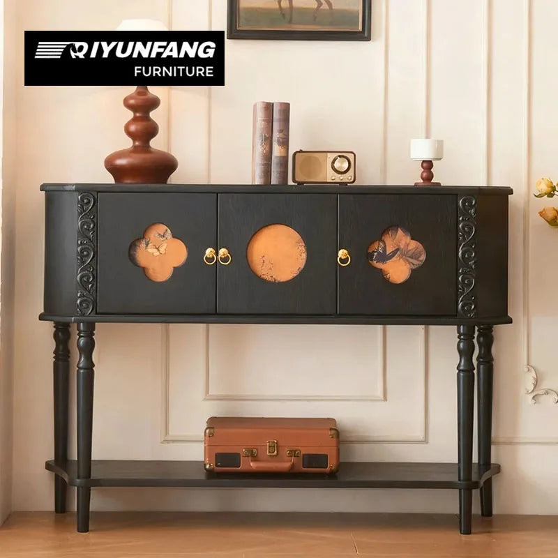 Modern Solid Wood Entrance Cabinet 2-Door 120cm Black