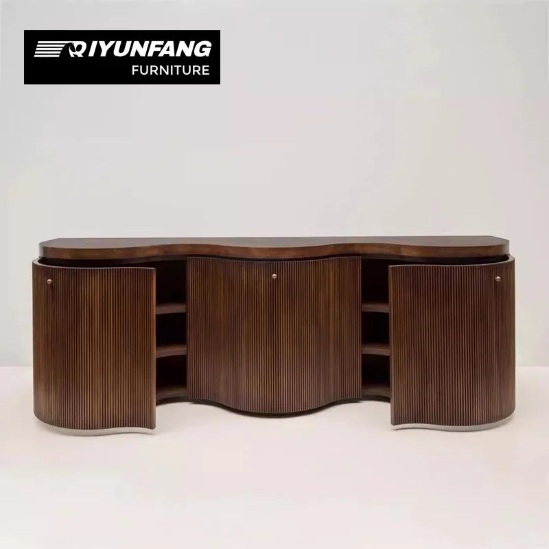 Solid Wood Sideboard Minimalist Sculptural Cabinet 225cm