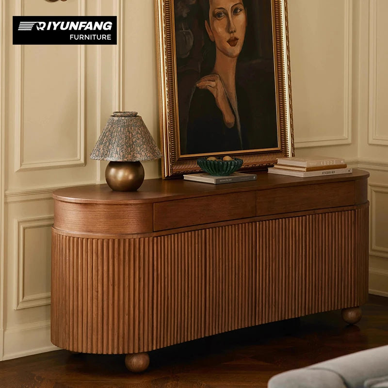 Modern Solid Wood Dining Cabinet Walnut Integrated Storage