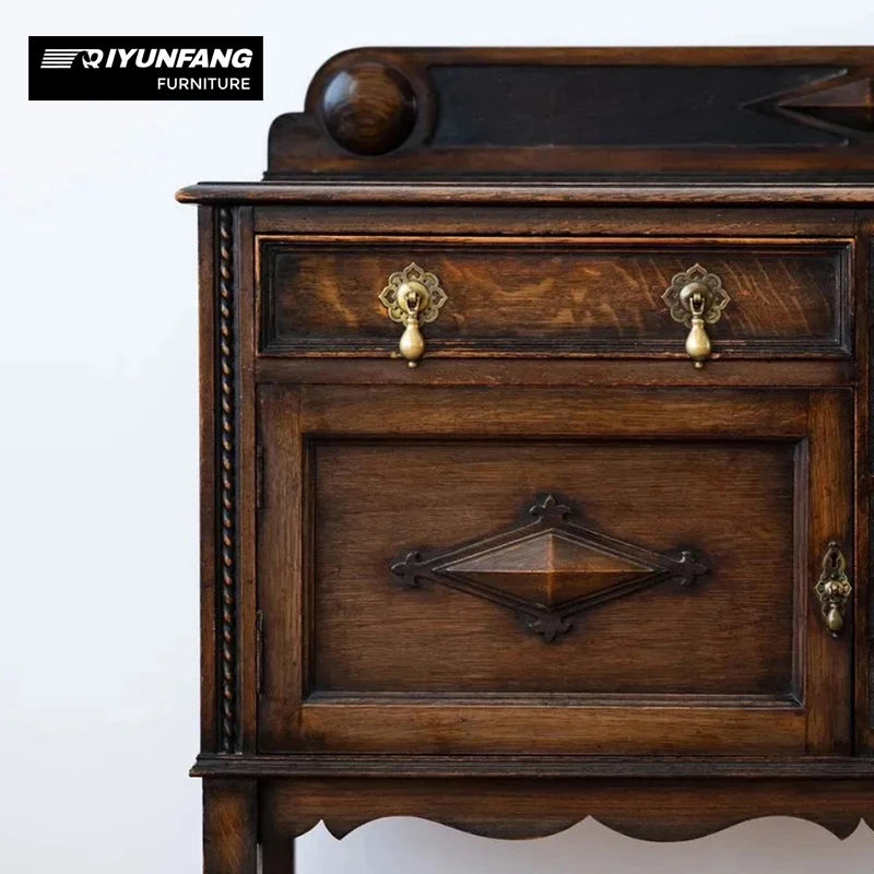 American Retro Solid Wood Dining Cabinet Carved Pattern 120cm