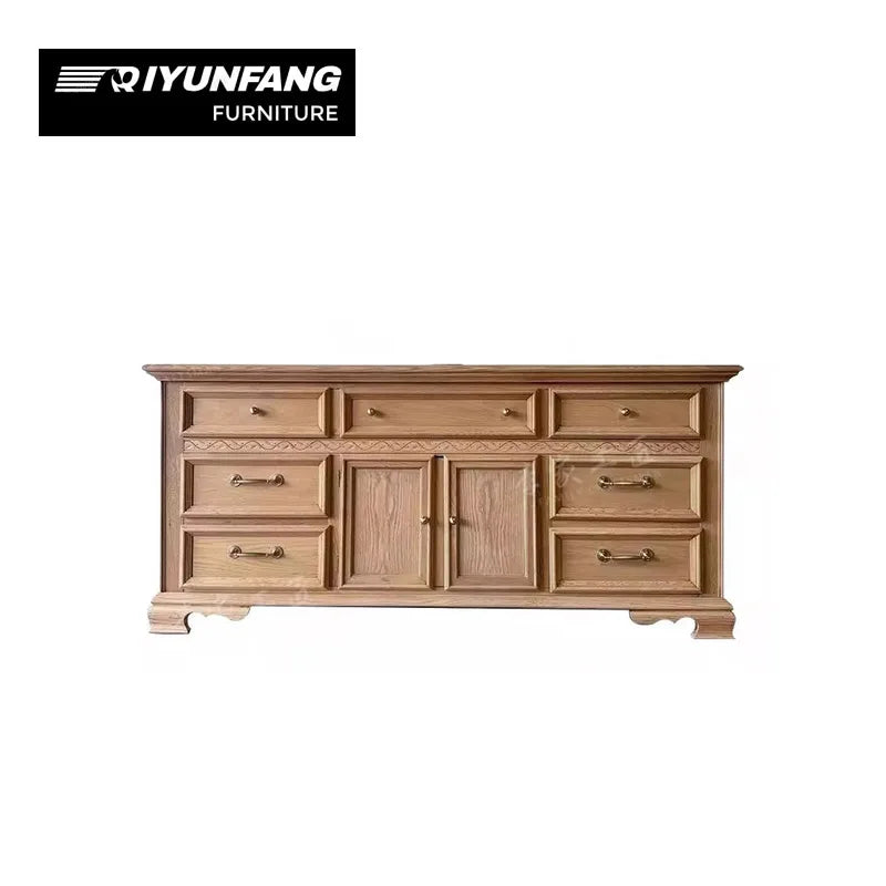 Solid Oak Frame Seven Drawer Storage Cabinet 166cm