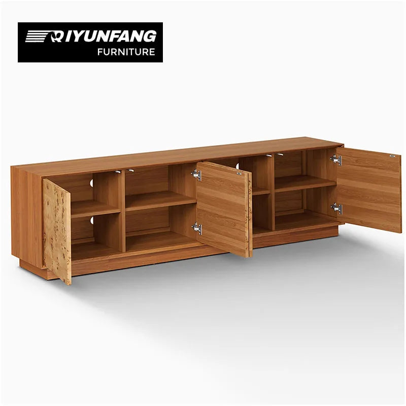 Modern Solid Wood Four Door TV Cabinet Handcrafted Timber Finish