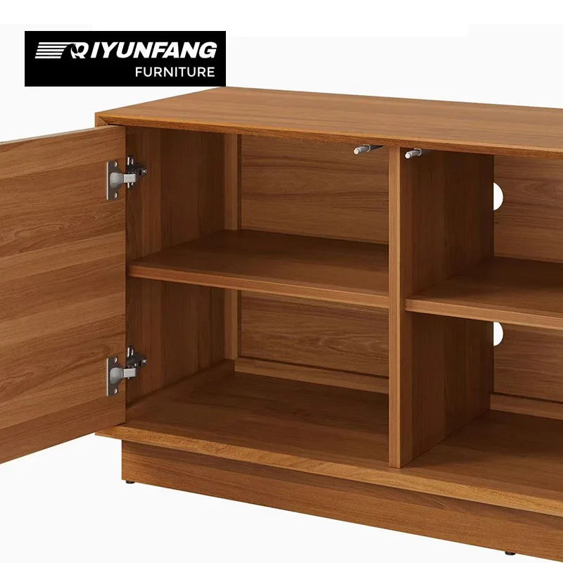 Modern Solid Wood Four Door TV Cabinet Handcrafted Timber Finish