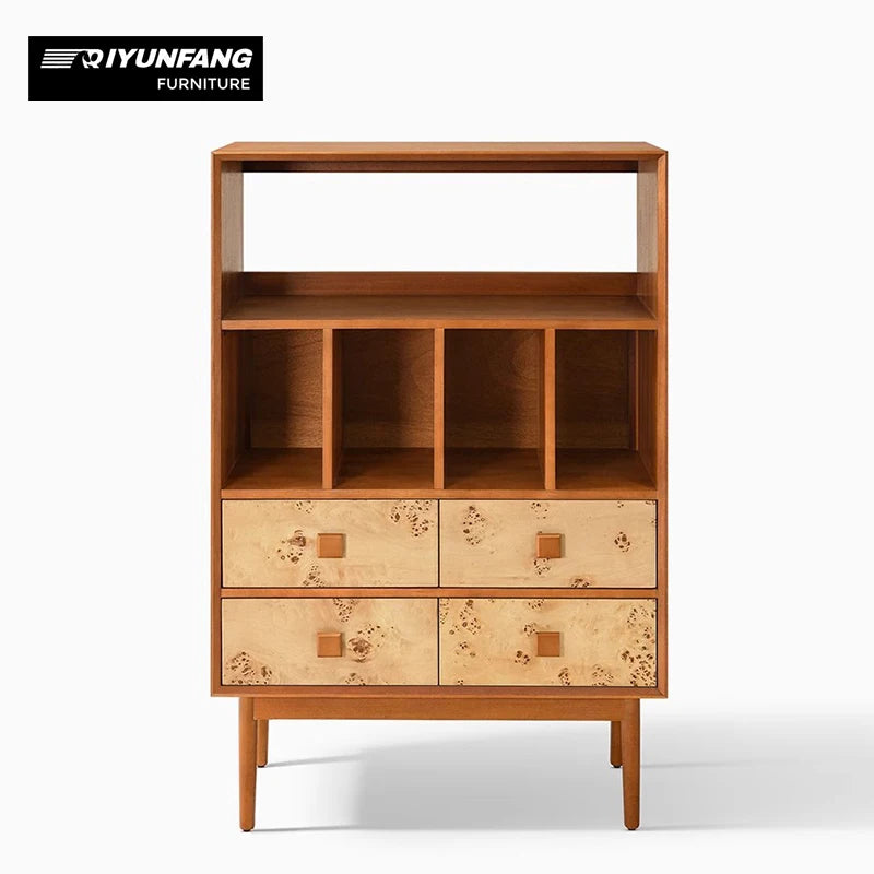 Wabi-Sabi Solid Wood Sideboard 4 Drawer 4 Shelf Minimalist Storage