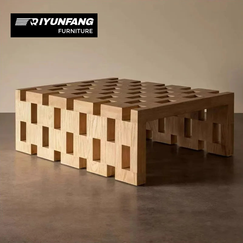 Modern Hollow Solid Wood Square Coffee Table Minimalist Design