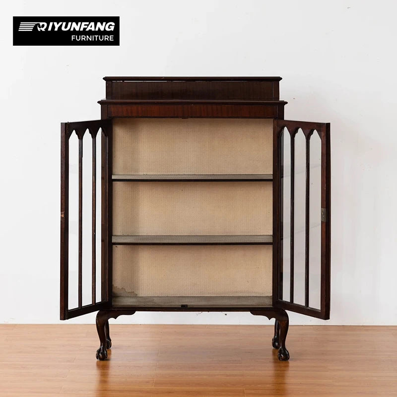 Solid Wood 3-Compartment Display Cabinet Antique Dark Brown