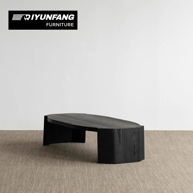Modern Solid Wood Oval Coffee Table Black Customisable Size