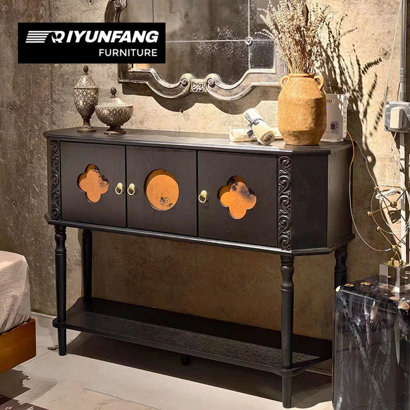 Modern Solid Wood Entrance Cabinet 2-Door 120cm Black