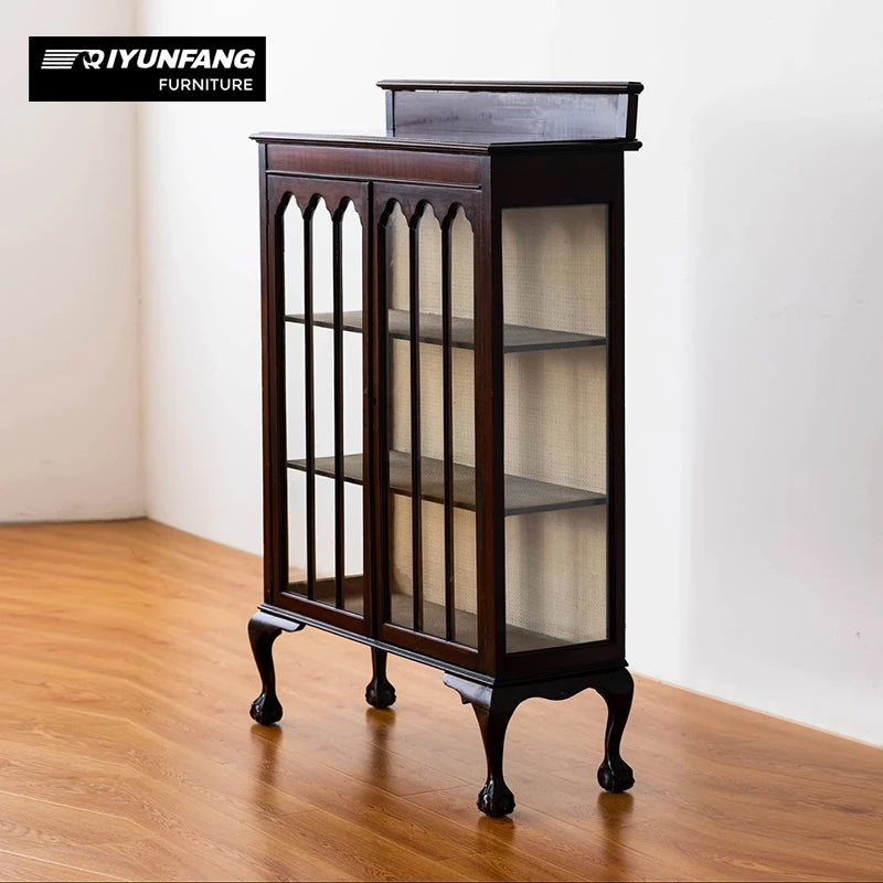 Solid Wood 3-Compartment Display Cabinet Antique Dark Brown