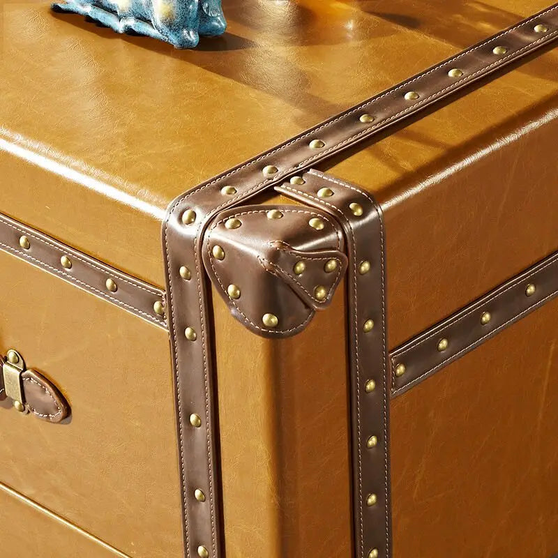 Retro Leather Suitcase Coffee Table with Drawer Storage 120cm
