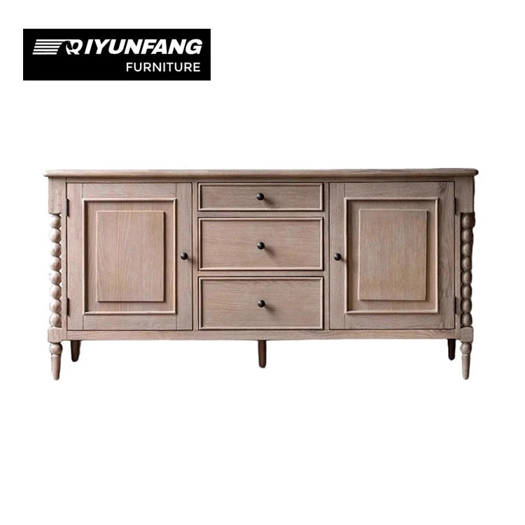 American Retro Sideboard Cabinet Handmade Wood Carving 3-Drawer 165cm