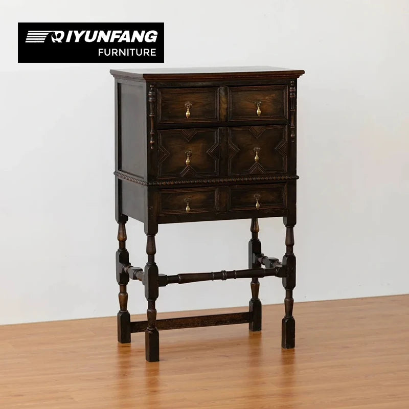 Solid Wood Six-Drawer Storage Cabinet for Refined Hallways