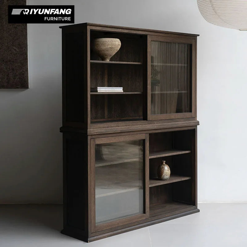 Traditional Solid Wood Sideboard Display Cabinet Glass Doors 135cm