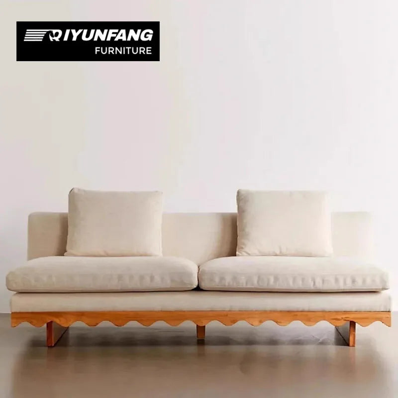 Modern Double Seat Sofa with Wood Legs Rectangle Design