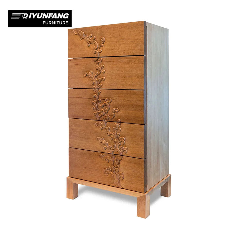 Vintage Hand Carved 5-Drawer Cherry Wood Chest of Drawers