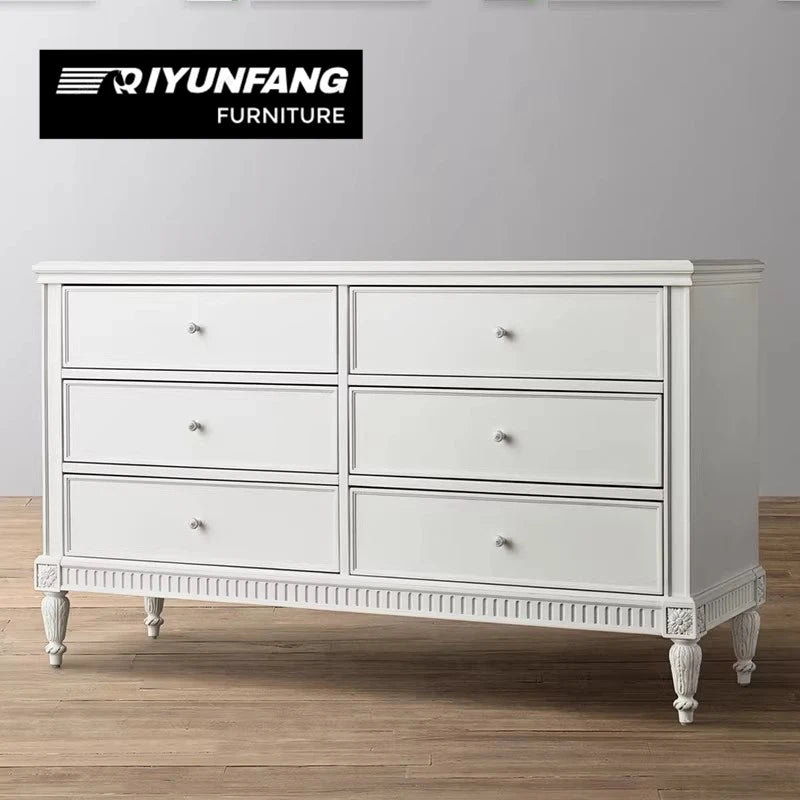 Retro White Solid Wood Six-Drawer Chest 120cm