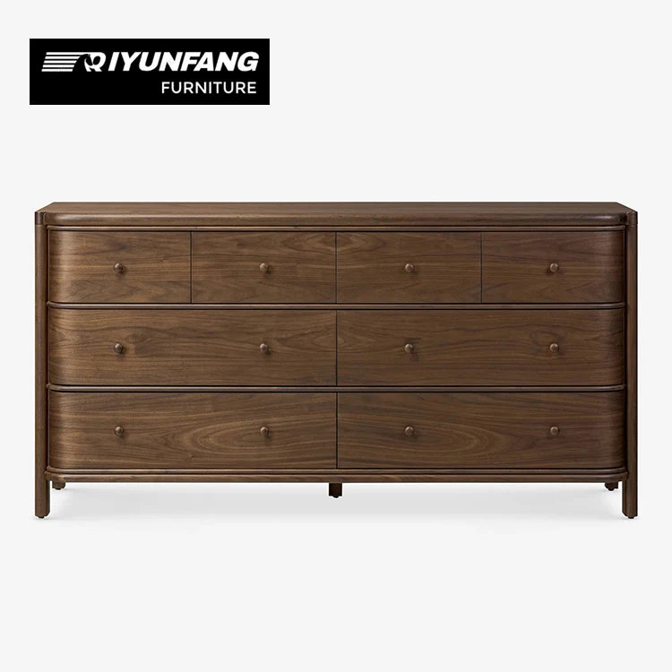 Eight-Drawer Double Dresser Solid Wood Storage Cabinet Brown