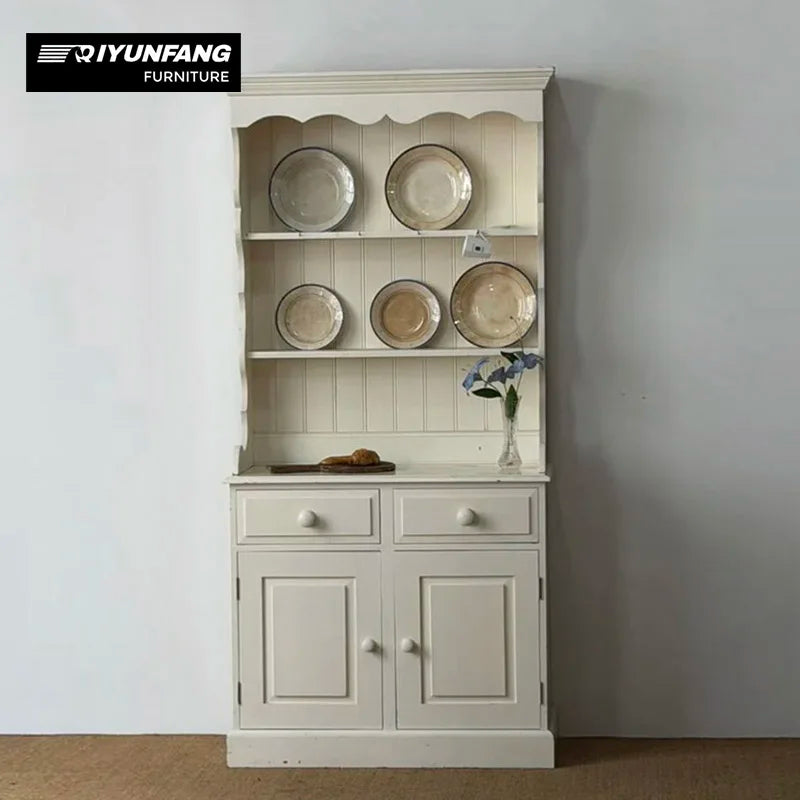 Modern Solid Wood Display Cabinet Rice White 90cm