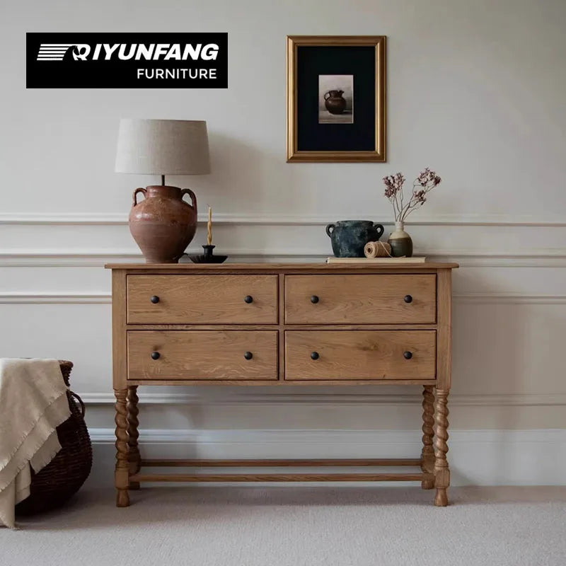 Solid Wood Carved Console Cabinet Four-Drawer Storage 140cm