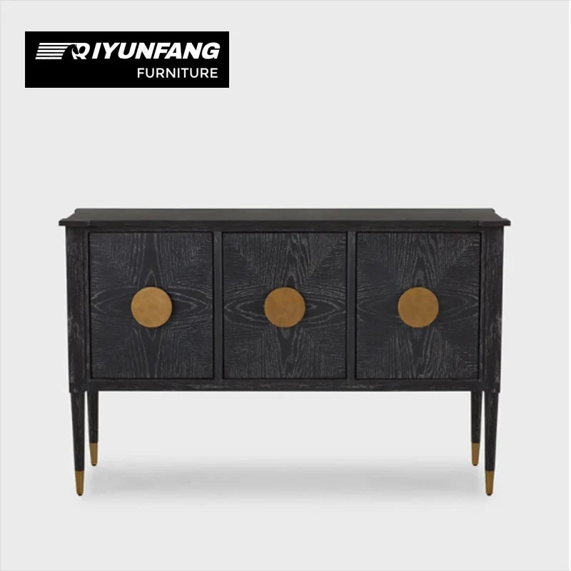 QYF-J25 Three-Door Sideboard Cabinet Solid Wood Black 145cm