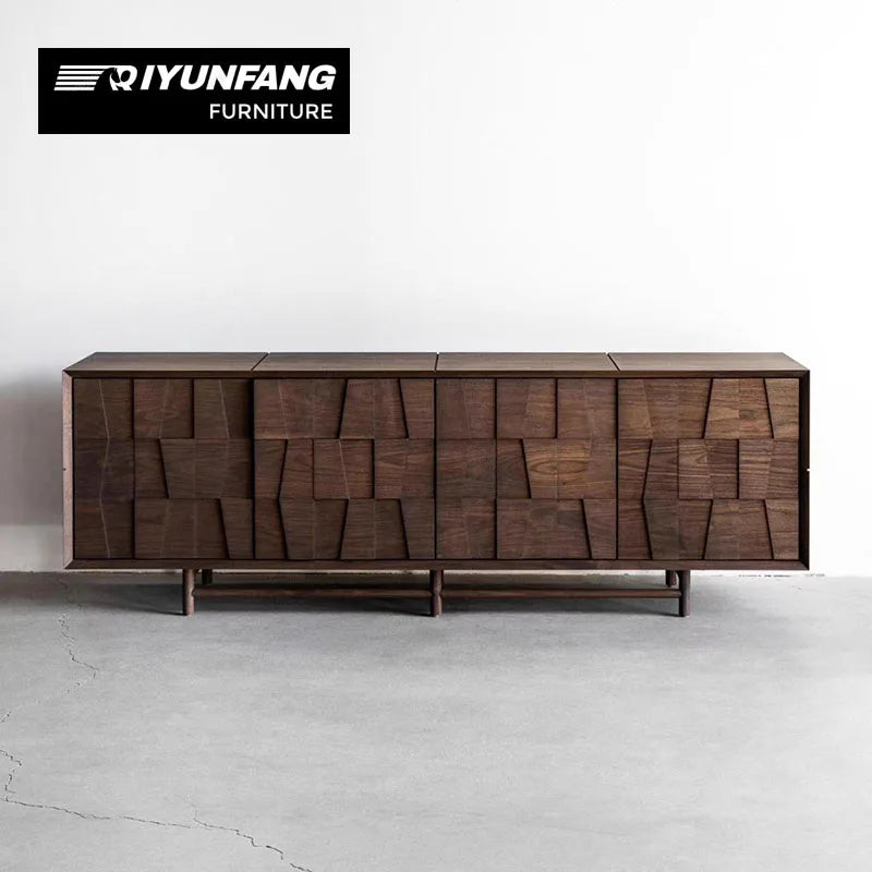 Carved Solid Wood Sideboard Modern Rustic Storage Cabinet