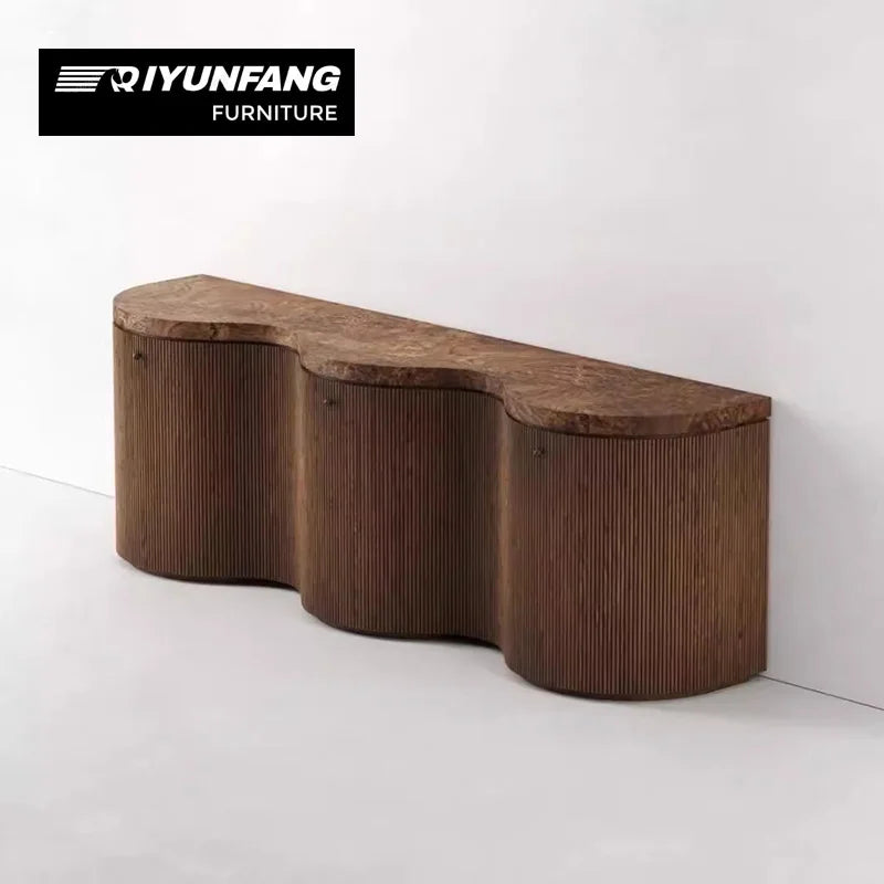 Solid Wood Sideboard Minimalist Sculptural Cabinet 225cm