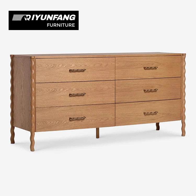Six Drawer Dressing Table Cabinet Oak Natural Wood