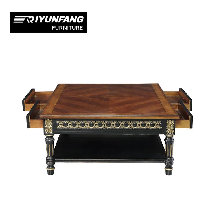 Alexander French-style Solid Wood Coffee Table Carved Tabletop