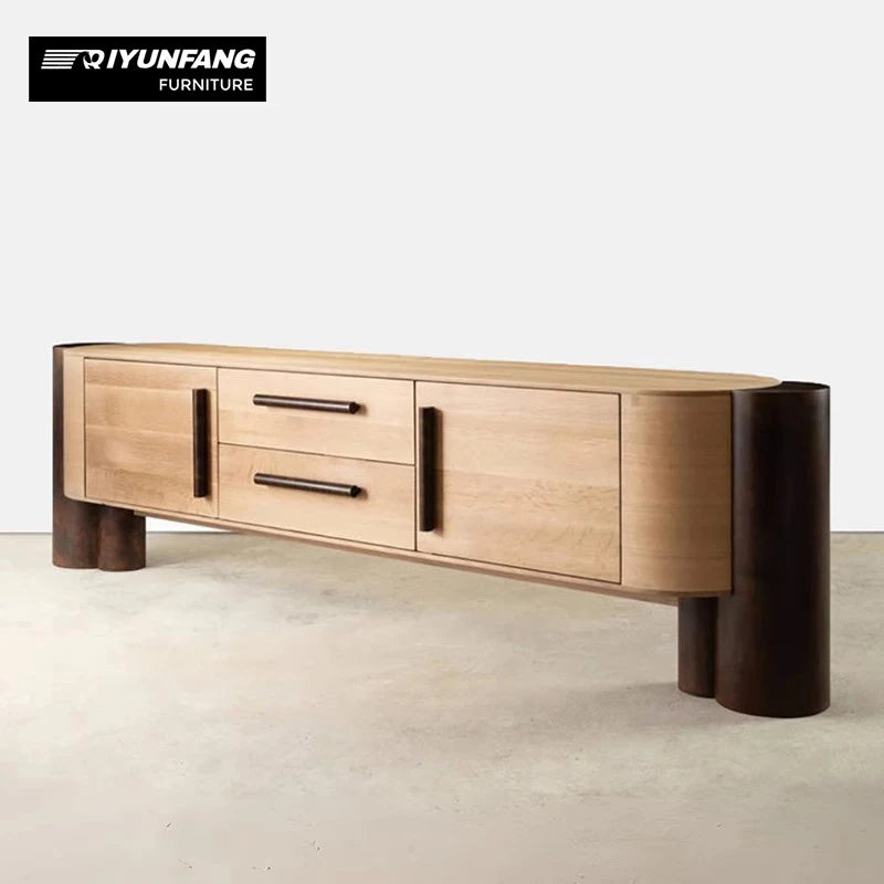 QYF-J62 Solid Wood TV Cabinet Retro Oak 2100mm
