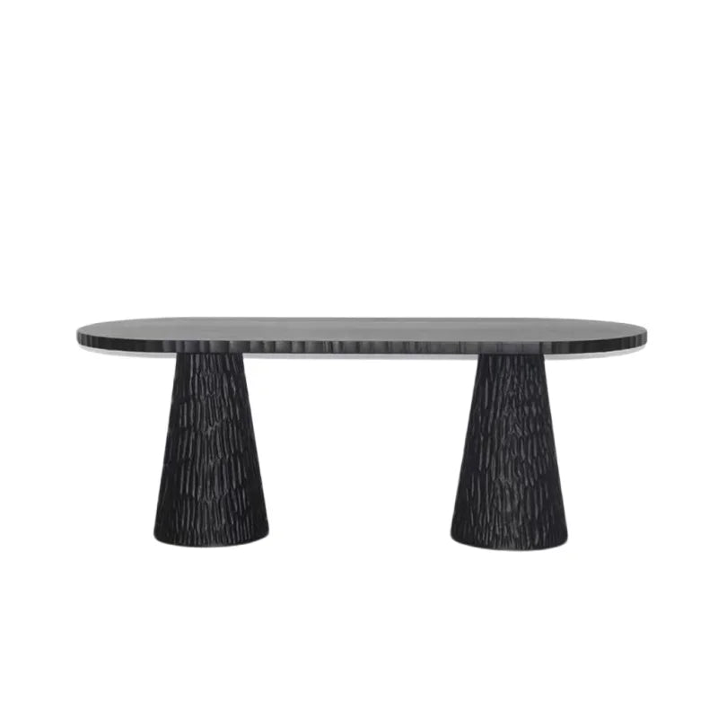 Modern Solid Wood Dining Table 8-Seater Black Rectangular Panel