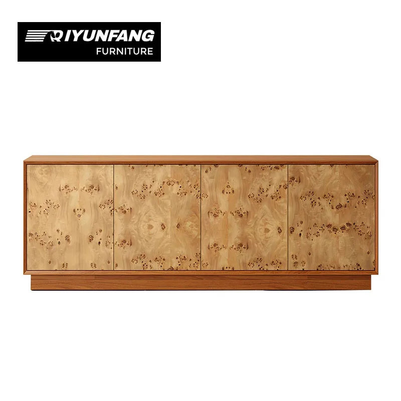 Modern Solid Wood Four Door TV Cabinet Handcrafted Timber Finish