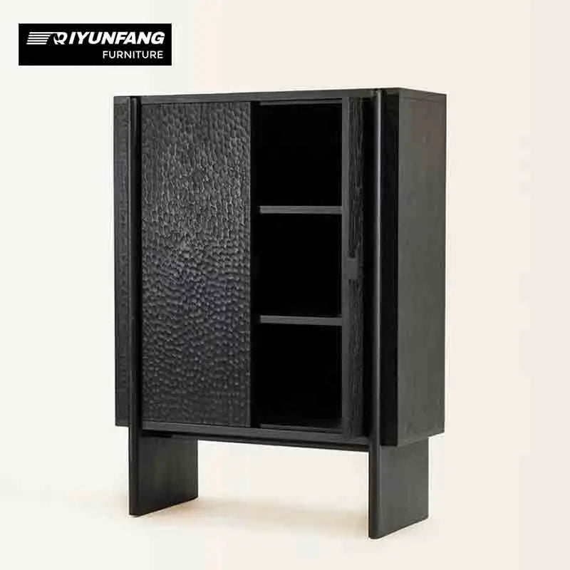 Solid Wood Entrance Storage Cabinet Hammer Patterned 3 Compartments