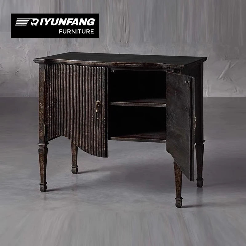 Traditional Ribbed Solid Oak Console Cabinet 2 Door Storage