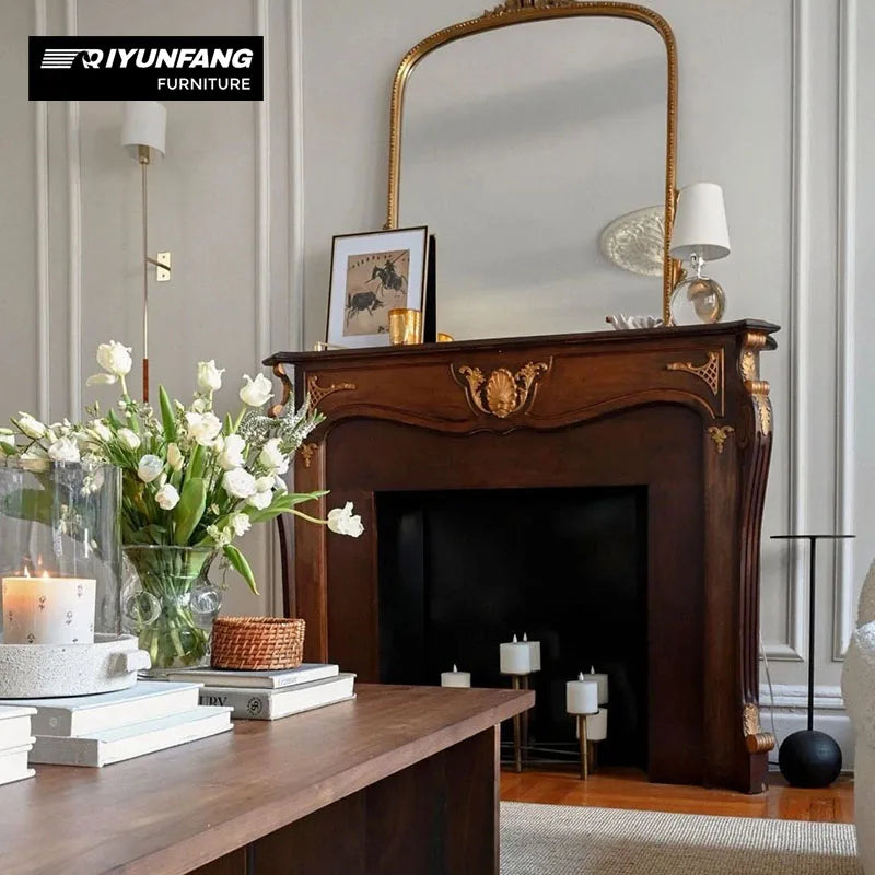 French Style Carved Solid Wood Decorative Fireplace Cabinet Customizable