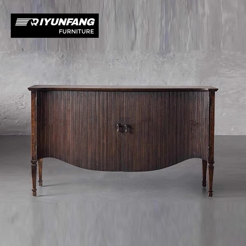 Traditional Ribbed Solid Oak Console Cabinet 2 Door Storage