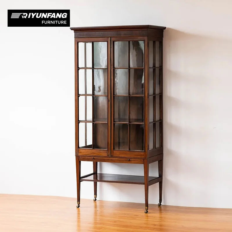 American Retro Solid Wood Display Cabinet Antique Glass 85cm