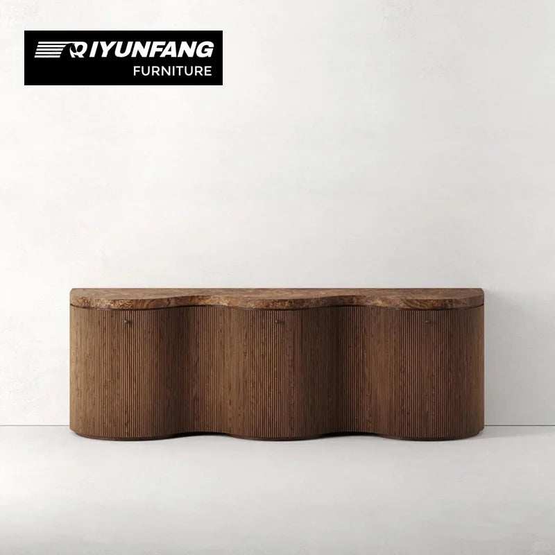 Solid Wood Sideboard Minimalist Sculptural Cabinet 225cm