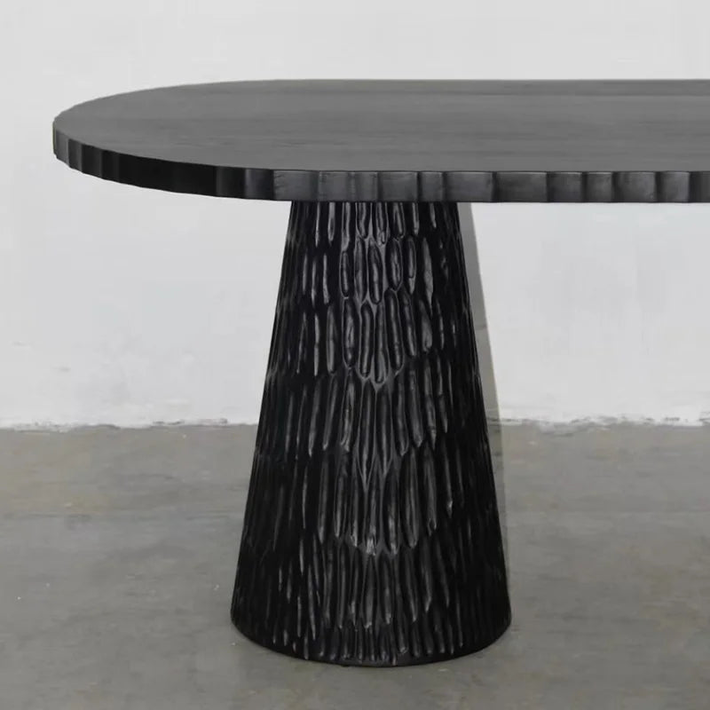 Modern Solid Wood Dining Table 8-Seater Black Rectangular Panel